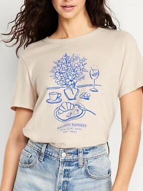 Old Navy Cream Graphic Tee with Blue Accent